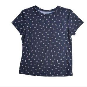 Black ribbed tee with small floral